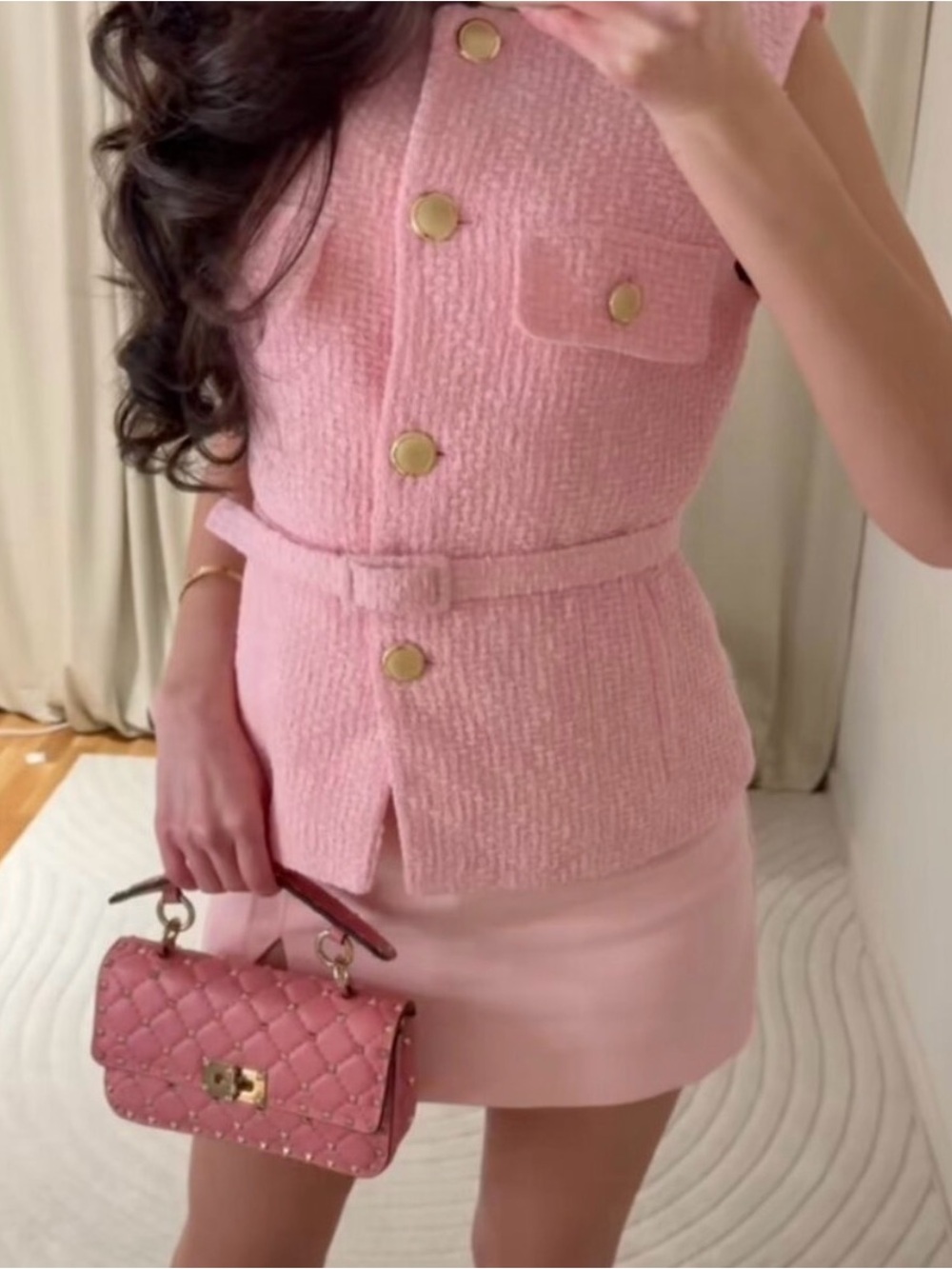 NWT Zara Soft Pink Tailored Belted Vest AND Skort SET- LARGE
